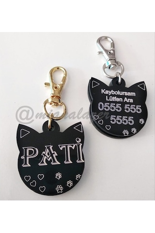 Siyah Kedi Künyesi Kedi Kafası Şeklinde Kedi Isimliği Kedi Künye