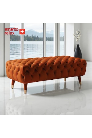 Smarto Relax Puf Adelboden Ahşap Ayaklı Kapitoneli 110x45x40 Cm Turuncu Turuncu