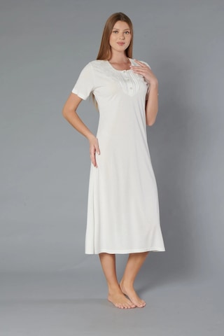 Klasik Dantel Detaylı Kısa Kollu Şık Zarif Gecelik Flz 38-31 Ekru