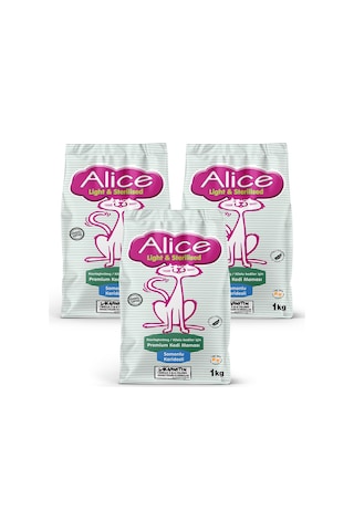 Alice Light & Sterilised Somonlu Karidesli Kısırlaştırılmış Kedi Maması 3 x 1 KG