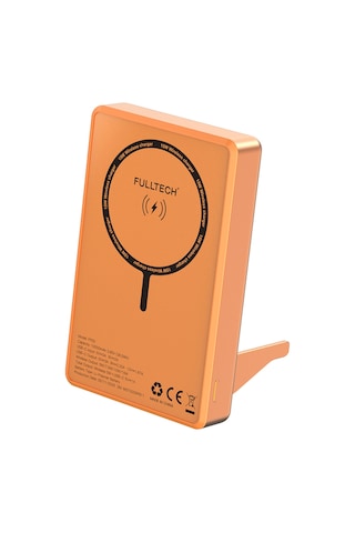 Fulltech Fp50 Magsafe Wireless Powerbank Turuncu 10000mah 20w Lcd Ekranlı Standlı Taşınabilir Şarj C