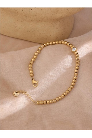 Eetit Paslanmaz Çelik Boncuk Zincir Bileklik Kadınlar İçin Altın Kübik Zirkonya Bilezik Altın