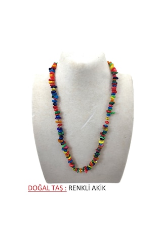 Şekilli Doğaltaş Kadın Kolye Çok Renkli-7