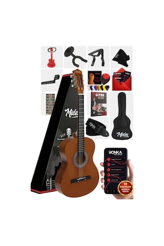 Midex Cg-36brw-pak Kaliteli 36 İnç 3/4 Juniur Çocuk Gitarı 8-12 Yaş Arası Tuner Çanta Capo Askı Nota Sticker Pena Metod