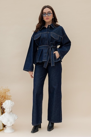 İkrafashion Koyu Lacivert Denim Takım: Şık Ve Konforlu Günlük Stil Denim Denim