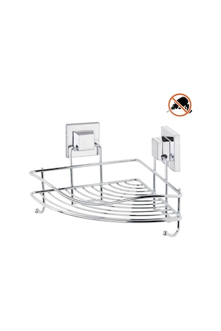 Easyfix Yapışkanlı Banyo Rafı Şampuanlık Kancalı Köşe Rafı Krom Gümüş