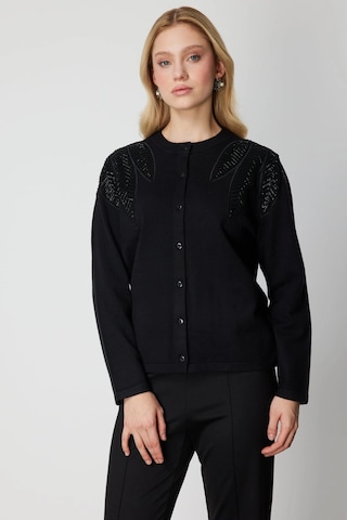 On Fashion Kadın Taş Detaylı Siyah Hırka 60908 Siyah