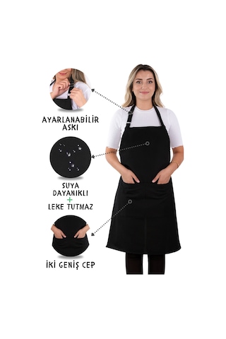 4 Adet Simple Ayarlanabilir Askılı Mutfak Önlüğü Siyah
