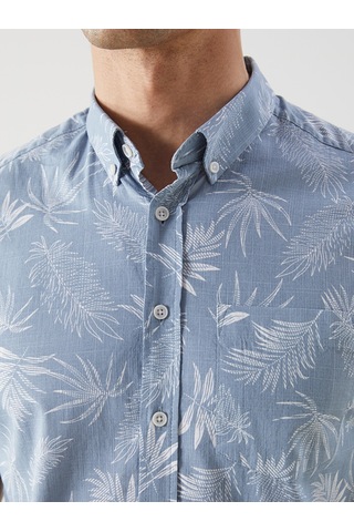Lcwaıkıkı Classic Mavi Regular Fit Kısa Kollu Desenli Poplin Erkek Gömlek