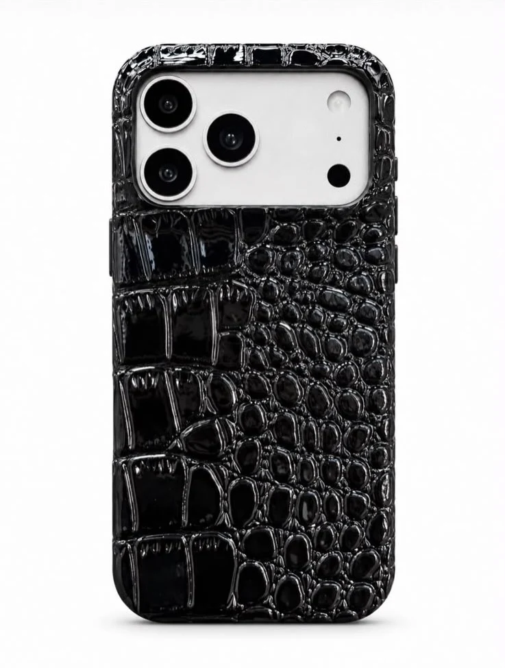Apple iPhone Uyumlu Kabarık Parlak Deri Kılıf Siyah