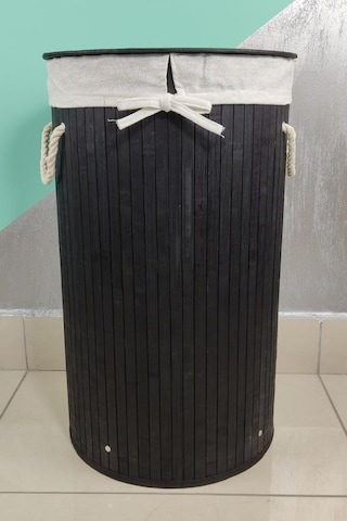 Digithome Yuvarlak Bambu Çamaşır Sepeti Siyah - Cl-6001-05 C1-1-121 Siyah