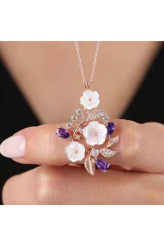 Mia vento Manolya Çiçeği Ametist Efsanesi Rose Renk Flowers Gümüş Kolye