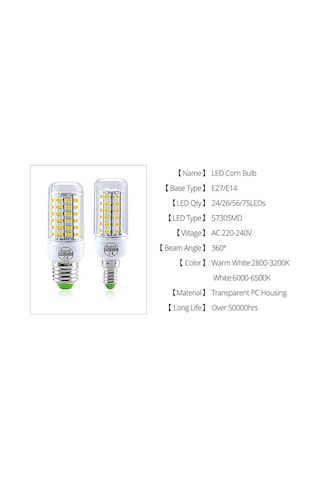 E27 E14 Led Ampul Smd5730 220v Ev Dekorasyon Için Led Işık Ampul E14 Günışığı E14 220v 56leds