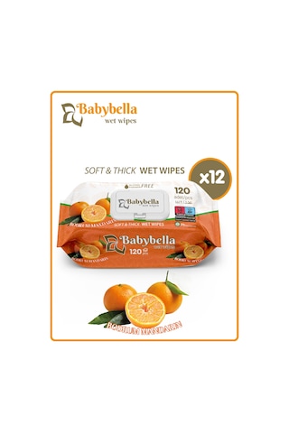 Babybella Bodrum Mandarin Islak Mendil 120 Yaprak 12'li Set