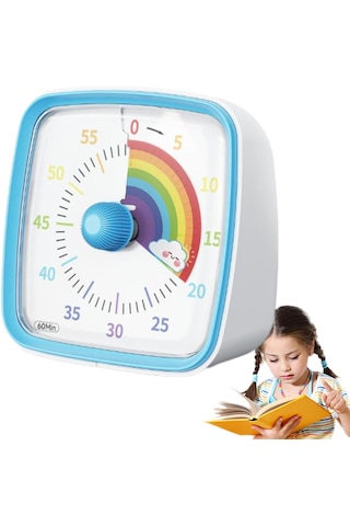 Yunbaoit Gece Işıklı Beyaz, Renkli Gökkuşağı Tasarımlı 60 Dakikalık Mekanik Mutfak Ve Çocuk Zamanlayıcı Sevimli Ve Kullanışlı Timer Mavi