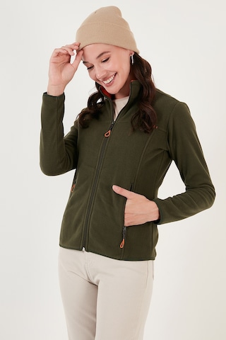 Lela Slim Fit Anti-Pilling Tüylenme Yapmayan Fermuarlı Cepli  Hırka Bayan Polar 5907002 Haki