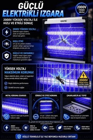 Asonıc Elektrikli Uv Sinek Öldürücü Cihaz 2000v Yüksek Voltajlı 4w 2 Uv Floresan Tüplü Sessiz Çalışm