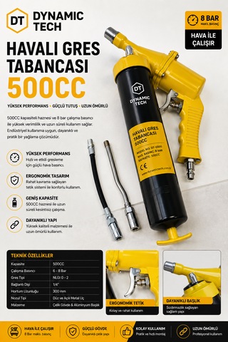Havalı Gres Yağ Pompası Tabancası 500 Cc Büyük Boy Hortum Ve Gres Ucu