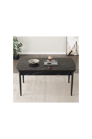 Familieconcept Zümra Serisi, Siyah Mermer Desen 80x132 Açılabilir Mdf Mutfak Masası Takımı 6 Adet Sandalye Cappuccino