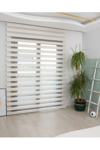Bambu Kumaş Krem Zebra Stor Perde Krem Alüminyum Kasalı Krem
