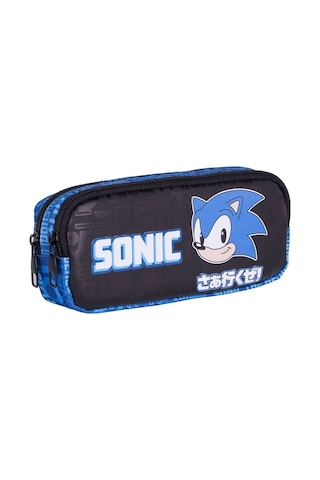 Wiggle Sonic The Hedgehog Okul Kalem Kutusu Çift Bölmeli Çocuk Bez Kalem Çantası Mavi Siyah-mavi