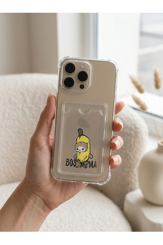 Apple Uyumlu iPhone 16 Pro Max Boş Yapma Muz Detaylı Kart Bölmeli Şeffaf Telef