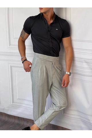Modefendi Slimfit Merserize Pamuk Kısa Kollu Gömlek Siyah