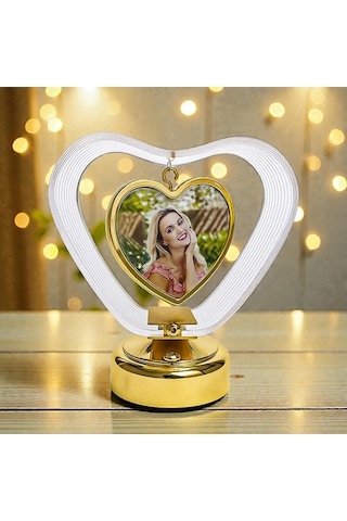 Kalpli Aşk Çemberi Fotoğraflı Ledli Abajur Kişiye Özel Fotoğraf Baskısı Şık Hediye Gold