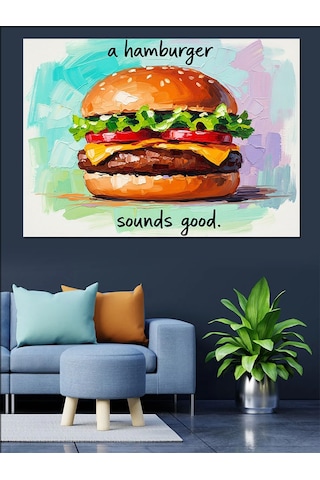 Suluboya Hamburger Yemek Sanatı Dekoratif Kanvas - Mdf Ahşap Tablo