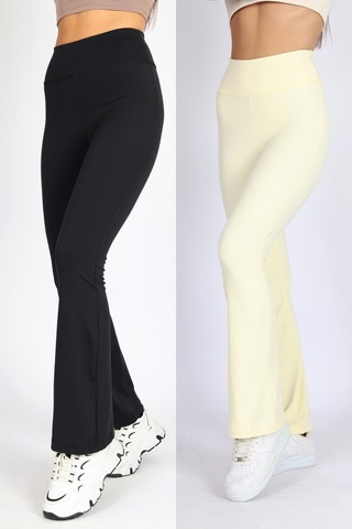 Soft&Basic Kadın 2'li İspanyol Paça Flare Yoga Tayt Pantalon Siyah-mavi