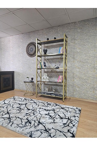 Gold Boyalı Kitaplık - 5 Raflı Suntalem Lüks Kitaplık Luanda Gold Çok Renkli