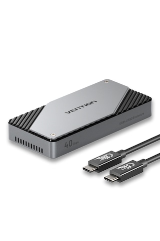 Vention Usb 4,0 Thunderbolt 4 / 3 Uyumlu M.2 Nvme Ssd Kutusu Alüminyum Alaşım 40 Gbps Type-c Aktif Fan Soğutmalı - Gri