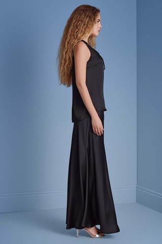 Evaze Siyah Saten Etek Siyah