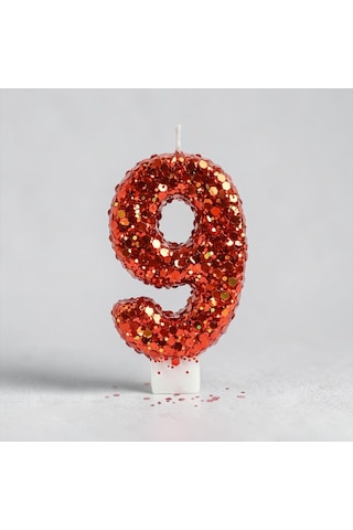 Turuncu Simli Pasta Mumu Doğum Günü Mum 9 Yaş