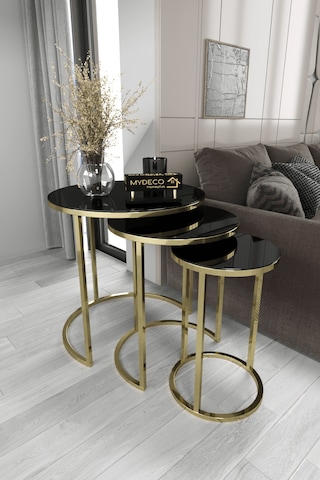 3'lü Zigon Sehpa Gold Ayak Siyah Ayna