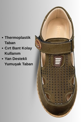 Sermoda Çocuk Sandalet - Cırtlı Süet Yumuşak Taban Erkek Çocuk Sandalet Haki