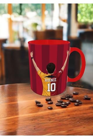 Galatasaray Temalı Kişiye Özel Kupa İsim & Numara Yazılabilir Taraftar Çift Kupa Tasarımı Erkek Taraftar Kırmızı