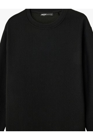 Koton Regular Fit Uzun Kollu Dokulu Kapitone Bisiklet Yaka Sweatshirt Siyah 6wam70306mk Siyah