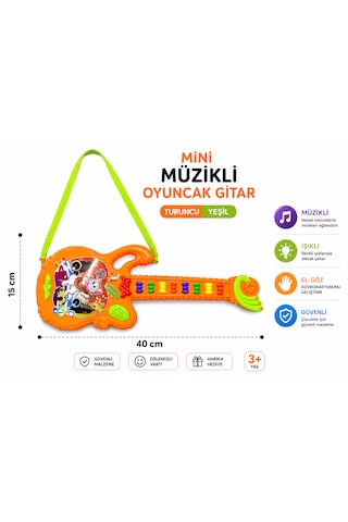 Mini Müzikli Oyuncak Gitar Turuncu Yeşil