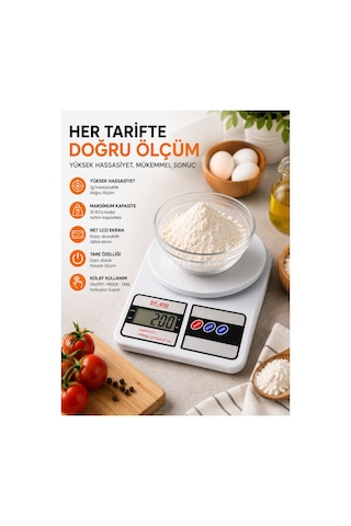 10 Kg 1 Gr Hassasiyetli Dijital Mutfak Terazisi Lcd Ekranlı Elektronik Hassas Tartı Sf-400 Beyaz