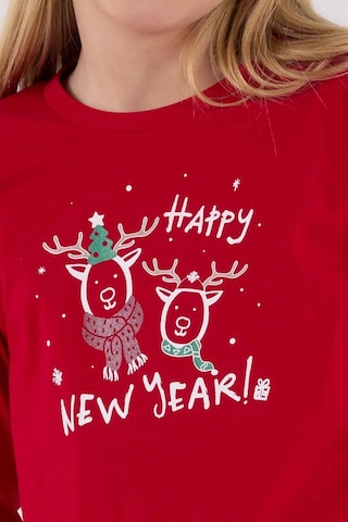 Arnetta 3514 Anne&kız Uzun Kollu Bisiklet Yaka Pijama Takımı-kırmızı Kırmızı