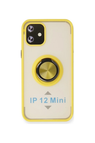 Newface - 128 - iPhone Uyumlu 12 Mini Kılıf Montreal Yüzüklü Silikon Kapak - Csmo-tex - - Sarı