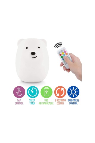 Qingmipy Sevimli Ayı Şekilli Renk Değiştiren Usb Şarjlı Gece Lambası - Çocuk Odası İçin Beyaz