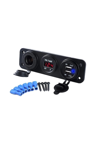 Çift USB Araç Şarj Soketi Voltmetre Çakmaklık 12V