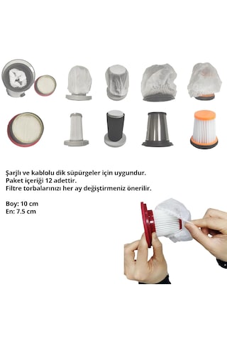 Universal Dik Süpürge Filtre Koruyucu Toz Torbası 12'li