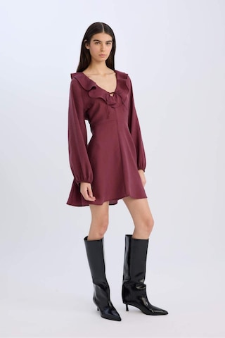 DeFacto V Yaka Basic Düz Modal Uzun Kollu Mini Elbise E4213AX24WNBR98 Bordo