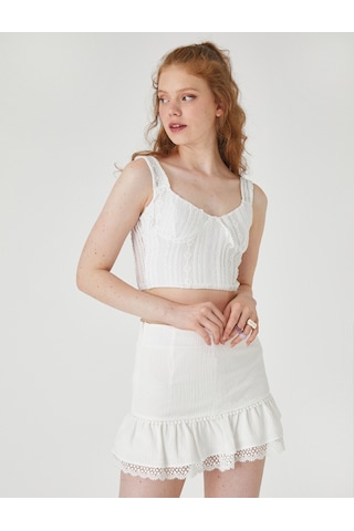 Koton Dantelli Crop Üst Ekru 2sal30286ık 2SAL30286IK010