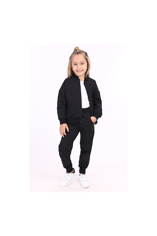 Toontoy Kids Toontoy Kız Çocuk Fermuarlı Kanguru Cepli Eşofman Takım Siyah