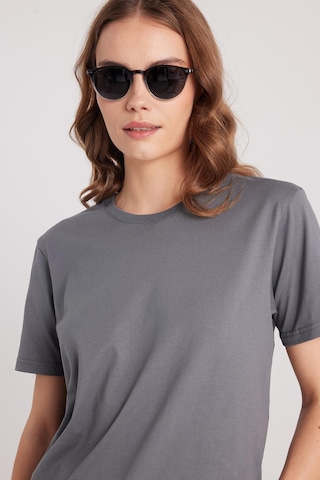 Tudors Kadın Slim Fit Dar Kesim %100 Pamuk Yumuşak Dokulu Gri Bisiklet Yaka Tişört-37849 Gri