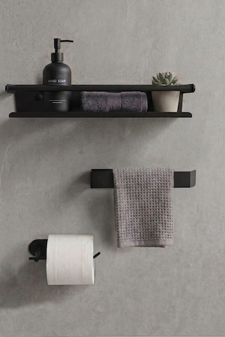 Zift Unique Yapışkanlı Banyo Aksesuar Seti , Paslanmaz Çelik Tuvalet Banyo Havlu Askısı , Raf , Stand Siyah